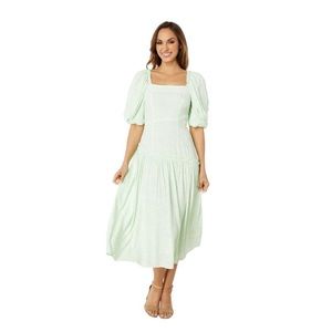 Moon River Puff Sleeve Tiered Ruffle Midi Dress Sage Green Medium